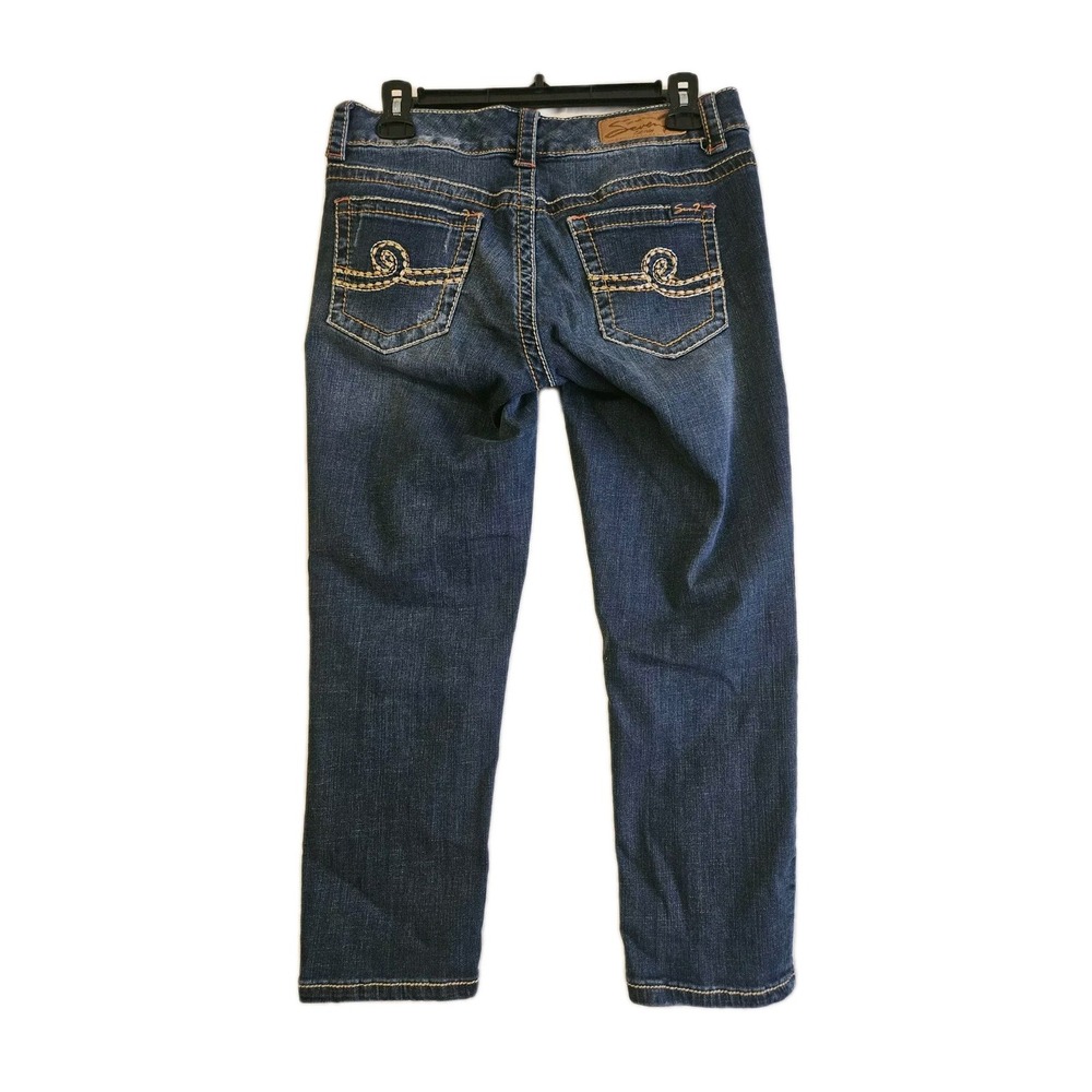 Seven7 Jeans Denim Women 8 Blue Cropped Capris Distressed‎ Contrast Stitch